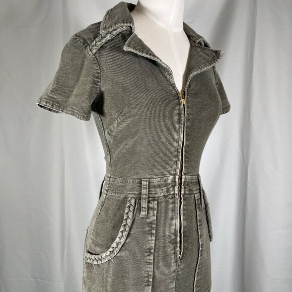 REVOLVE SHOW ME YOUR MUMU Outlaw Dress XS Sage Green Corduroy NWOT Zip Up Mini - Picture 11 of 16